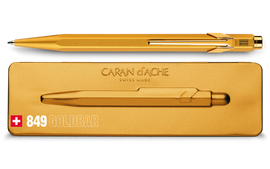 Caran d'Ache 849 Goldbar Ballpoint pen and holder paperstory uk