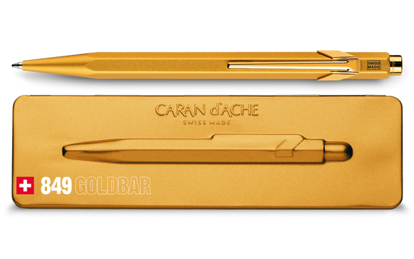 Caran d'Ache 849 Goldbar Ballpoint pen and holder paperstory uk