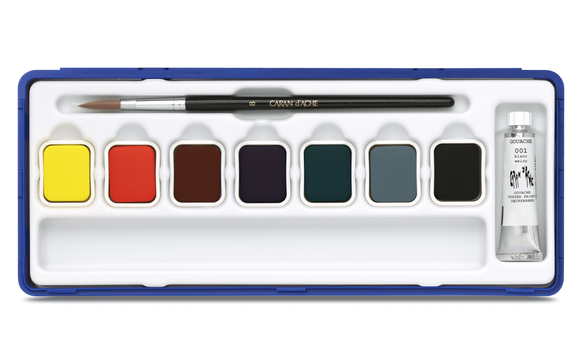 Caran d'Ache Gouache paint pans assortment of 8 colour tablets paperstory uk