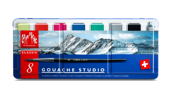 Caran d'Ache Gouache paint pans assortment of 8 colour tablets paperstory uk