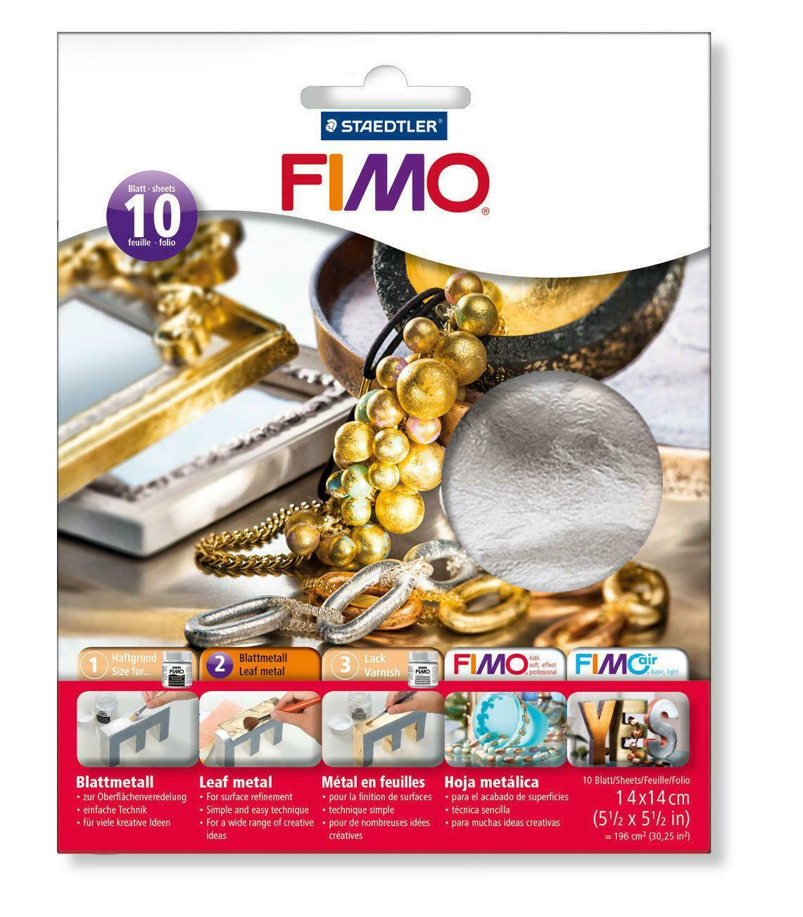 FIMO : Metal leaf effect : 10 sheets : SILVERFIMO Metal leaf effect sheets x 10 colour Silver