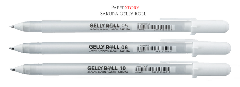 Sakura : Bright White Gelly Roll pen : 05 Fine: 0.5mm ball / 0.3mm line