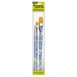Pebeo Acrylic Synthetic brushes pack of three Flat brush set