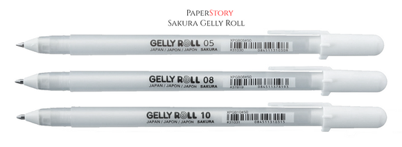 Sakura : Bright White Gelly Roll pen : 05 Fine: 0.5mm ball / 0.3mm line