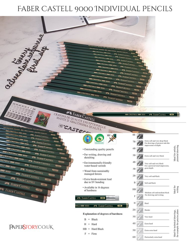 Faber-Castell 9000 3H Pencil - Single High-Quality Graphite Pencil For Writing, Drawing, Sketching