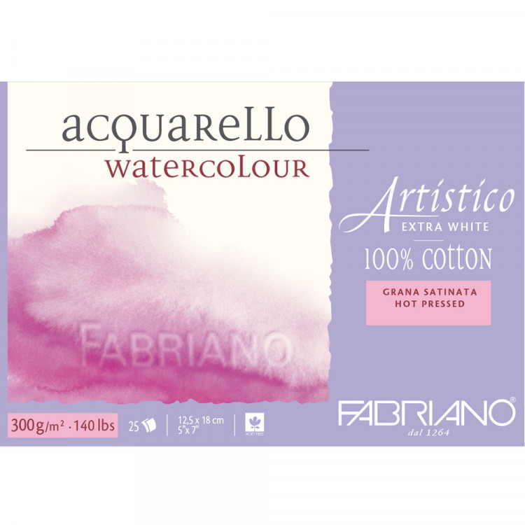 Fabriano Artistico acquareLLo Watercolour paper 100 % Cotton Extra White 300 gsm : 5 x 7 " Hot Press Satinata