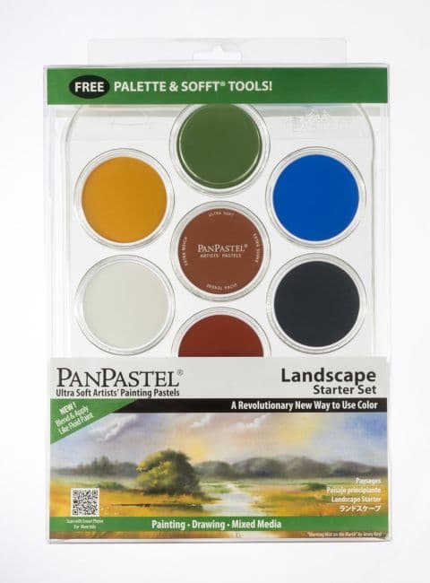 PanPastel Landscape starter set 7  Pans plus Sofft Tools & Tray. This versatile colour combination is perfect for landscape and backgrounds. Includes a great selection of colours