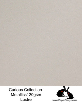 Curious Collection Curious Metallics. Lustre Silver is used in our Papercutting packs, light silver grey. This unique metallic paper is unlike any other metallic shimmer surface, the natural underlying wove surface of Curious Metallics enhances the stunning metallic shimmer, whilst making it easier to print on with an inkjet