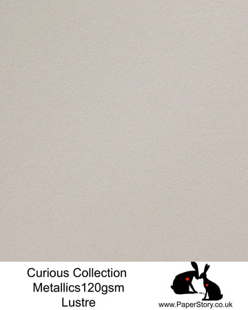 Curious Collection Curious Metallics. Lustre Silver is used in our Papercutting packs, light silver grey. This unique metallic paper is unlike any other metallic shimmer surface, the natural underlying wove surface of Curious Metallics enhances the stunning metallic shimmer, whilst making it easier to print on with an inkjet