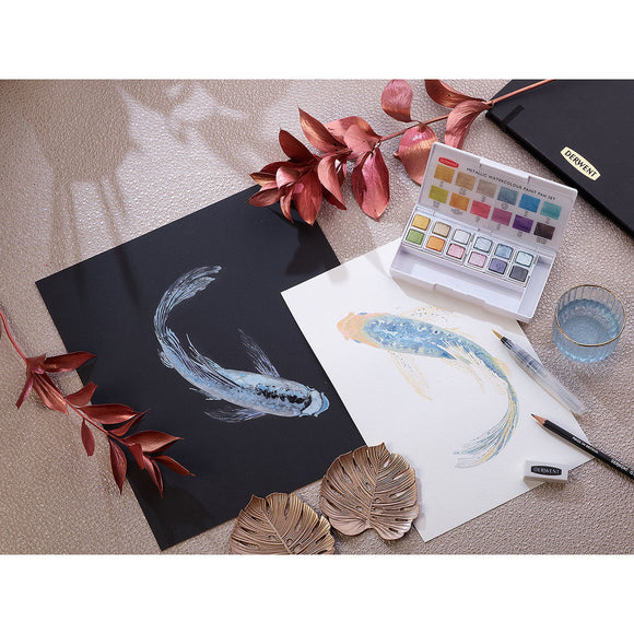 Derwent Metallic Paint Pans contain shimmering metallic colour, which are outstanding when applied to both light and dark paper.