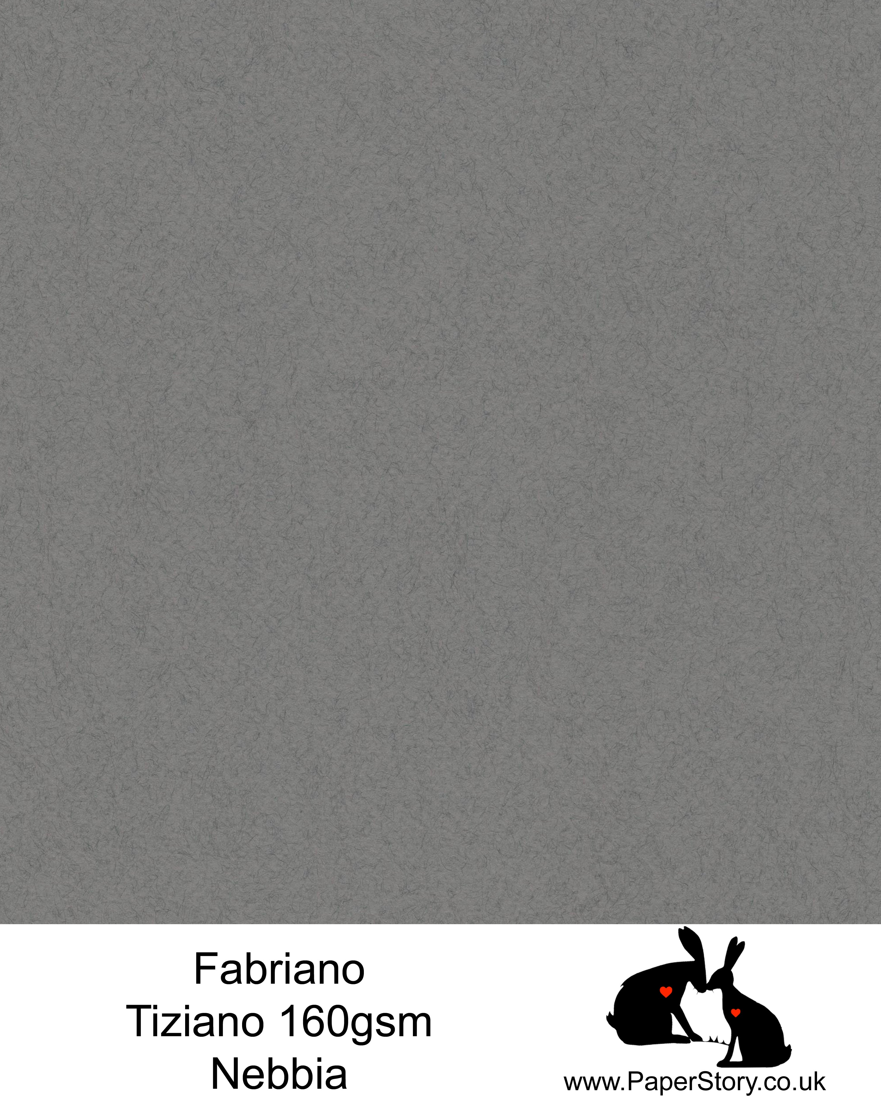 High quality paper from Italy, Nebbia, deep grey felted effect Fabriano Tiziano is 160 gsm, Tiziano has a high cotton content, a textured naturally sized surface. This paper is acid free to guarantee long permanence in time, pH neutral. It has highly lightfast colours, an excellent surface making and sizing which make this paper particularly suitable for papercutting, pastels, pencil, graphite, charcoal, tempera, air brush and watercolour techniques. Tiziano can be used for all printing techniques.