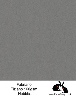 High quality paper from Italy, Nebbia, deep grey felted effect Fabriano Tiziano is 160 gsm, Tiziano has a high cotton content, a textured naturally sized surface. This paper is acid free to guarantee long permanence in time, pH neutral. It has highly lightfast colours, an excellent surface making and sizing which make this paper particularly suitable for papercutting, pastels, pencil, graphite, charcoal, tempera, air brush and watercolour techniques. Tiziano can be used for all printing techniques.