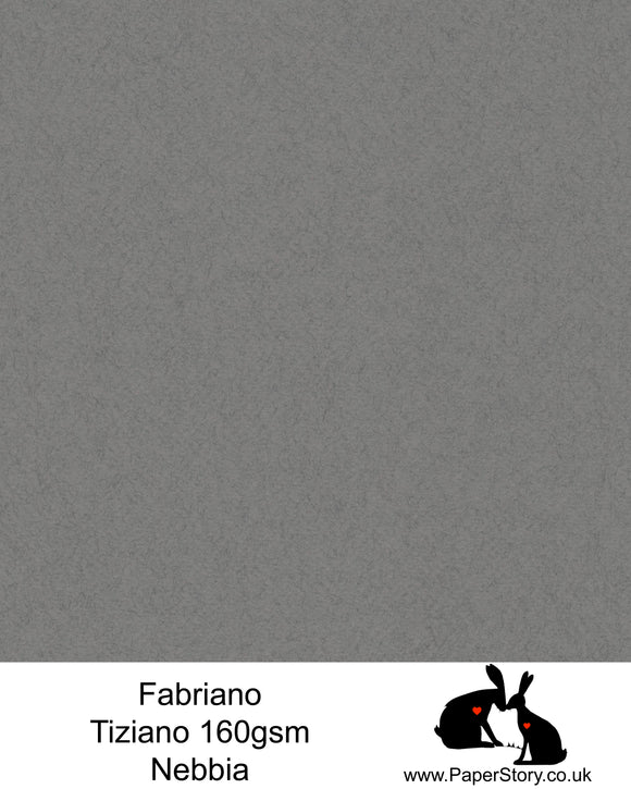 High quality paper from Italy, Nebbia, deep grey felted effect Fabriano Tiziano is 160 gsm, Tiziano has a high cotton content, a textured naturally sized surface. This paper is acid free to guarantee long permanence in time, pH neutral. It has highly lightfast colours, an excellent surface making and sizing which make this paper particularly suitable for papercutting, pastels, pencil, graphite, charcoal, tempera, air brush and watercolour techniques. Tiziano can be used for all printing techniques.