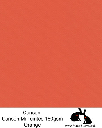 Canson Mi Teintes acid free, bright sunny orange hammered texture honeycomb surface paper 160 gsm. This is a popular and classic paper for all artists especially well respected for Pastel  and Papercutting made famous by Paper Panda. This paper has a honeycombed finish one side and fine grain the other. An authentic art paper, acid free with a  very high 50% cotton content. Canson Mi-Teintes complies with the ISO 9706 standard on permanence, a guarantee of excellent conservation 