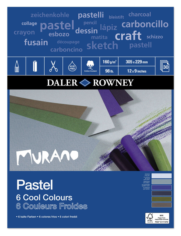 Daler Rowney Murano Pastel Paper Cool colour pad 12 x 9 inches x 30 sheets