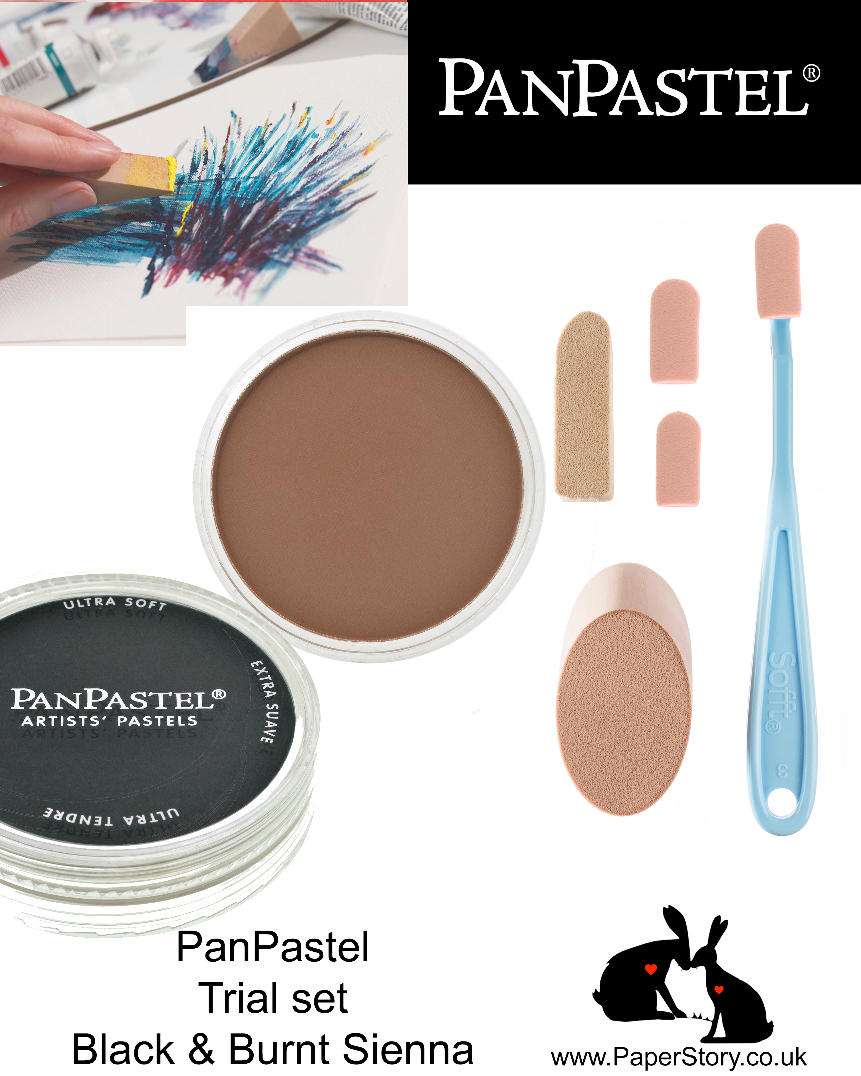 PanPastel 98021 trial tonal kit with Sofft tools Black & Burnt Sienna pans with a selection of Sofft tools. Perfect introduction to PanPastels. 