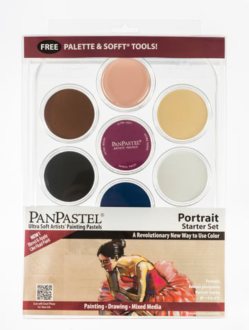 PanPastel Portrait set 7  Pans plus Sofft Tools & Tray.  Selection of 7 PanPastel pans, chosen for their ability to harmonise and create the perfect combinations for portraiture art. Includes Red Oxide tint, Magenta, Burnt Sienna shade, Yellow Ochre tint, Ultramarine Blue, and Neutral grey extra dark, as well as a mix of Sofft blending tools. 20 Portrait set also available