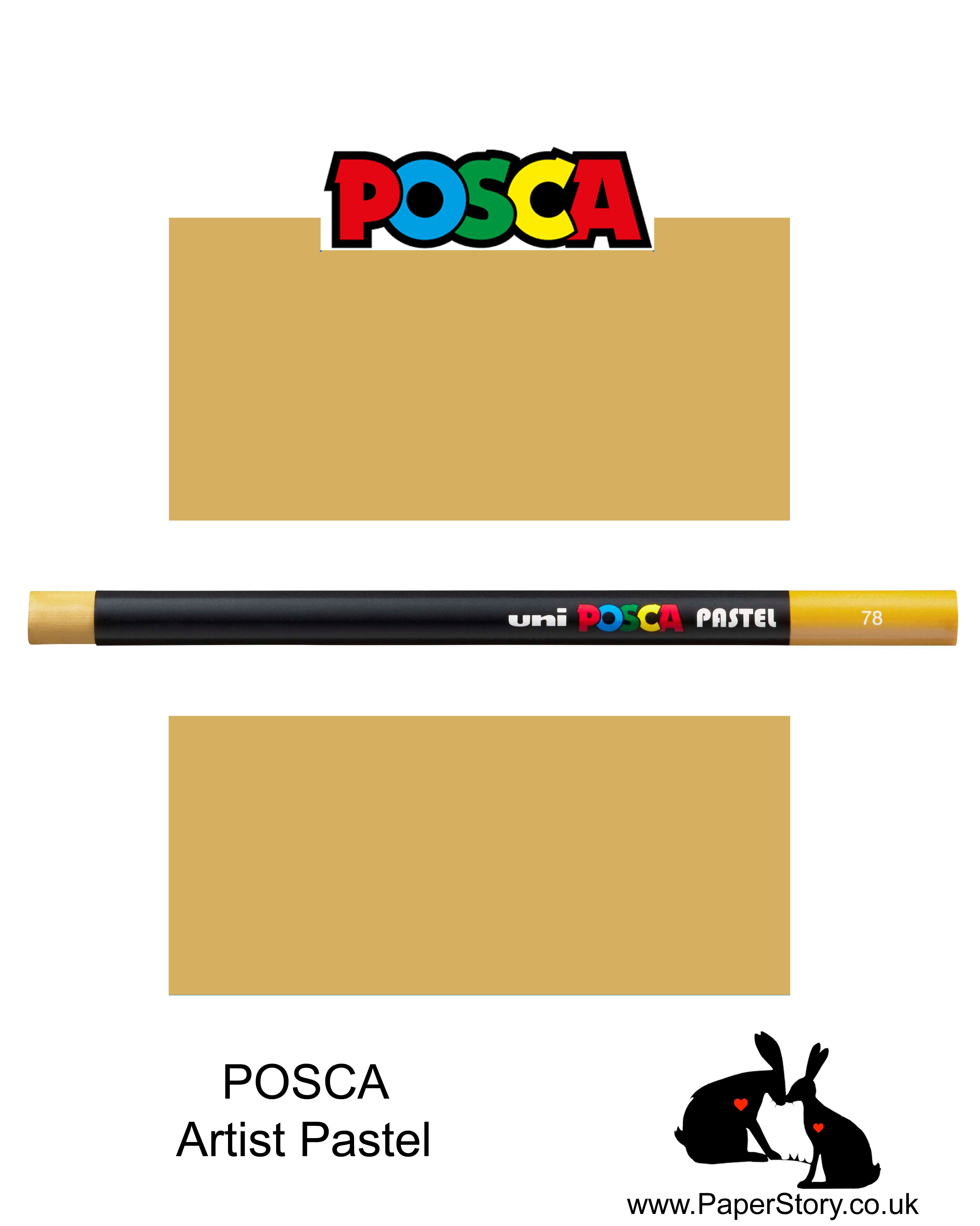 New Uni POSCA colour Pastels Light Ochre, Colours can be blended and overlaid, you can stipple, colour block, cross-hatch, scratch and outline. You can heat the sticks to create textured effects.