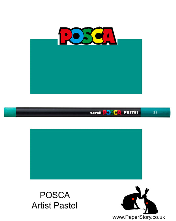 New Uni POSCA Pastels, Emerald Green, these  new style wax and oil mixed pastel colours can be blended and overlaid, you can stipple, colour block, cross-hatch, scratch and outline. You can heat the sticks to create textured effects.