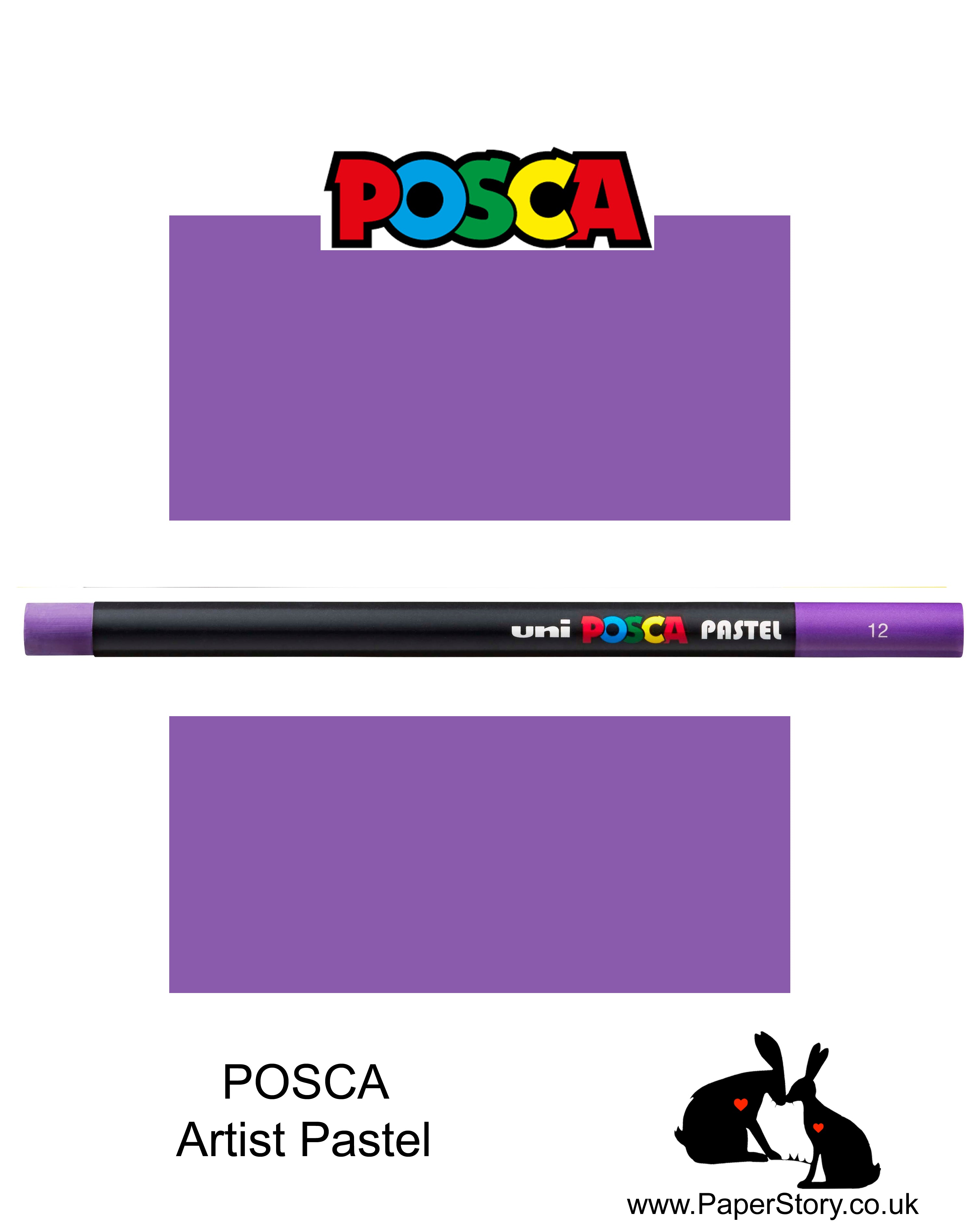 New Uni POSCA Pastel colours, Violet purple colour. These  new style wax and oil mixed pastel colours can be blended and overlaid, you can stipple, colour block, cross-hatch, scratch and outline. You can heat the sticks to create textured effects.