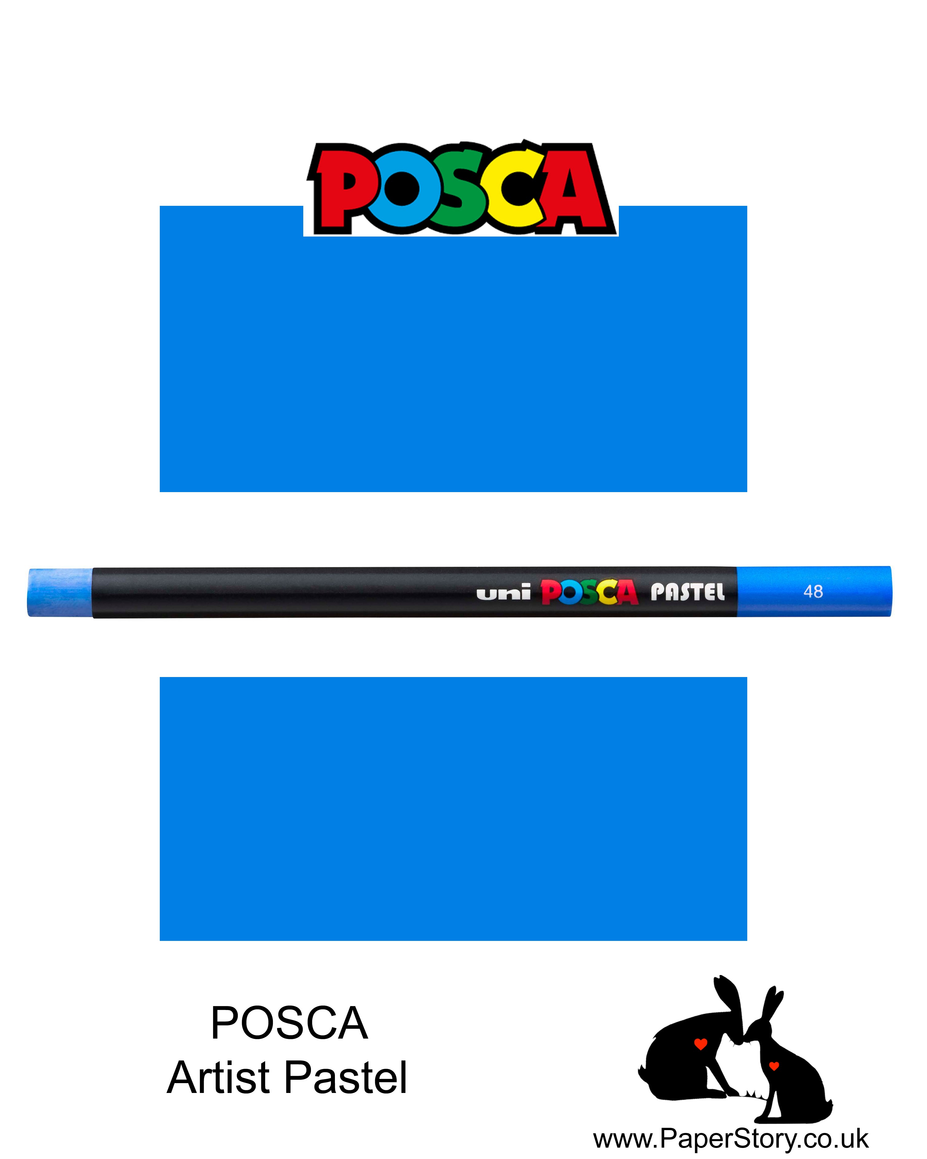 New Uni POSCA Pastel colours, Sky Blue colour. These  new style wax and oil mixed pastel colours can be blended and overlaid, you can stipple, colour block, cross-hatch, scratch and outline. You can heat the sticks to create textured effects.