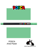 New Uni POSCA Pastels, Light Green colour, these  new style wax and oil mixed pastel colours can be blended and overlaid, you can stipple, colour block, cross-hatch, scratch and outline. You can heat the sticks to create textured effects.