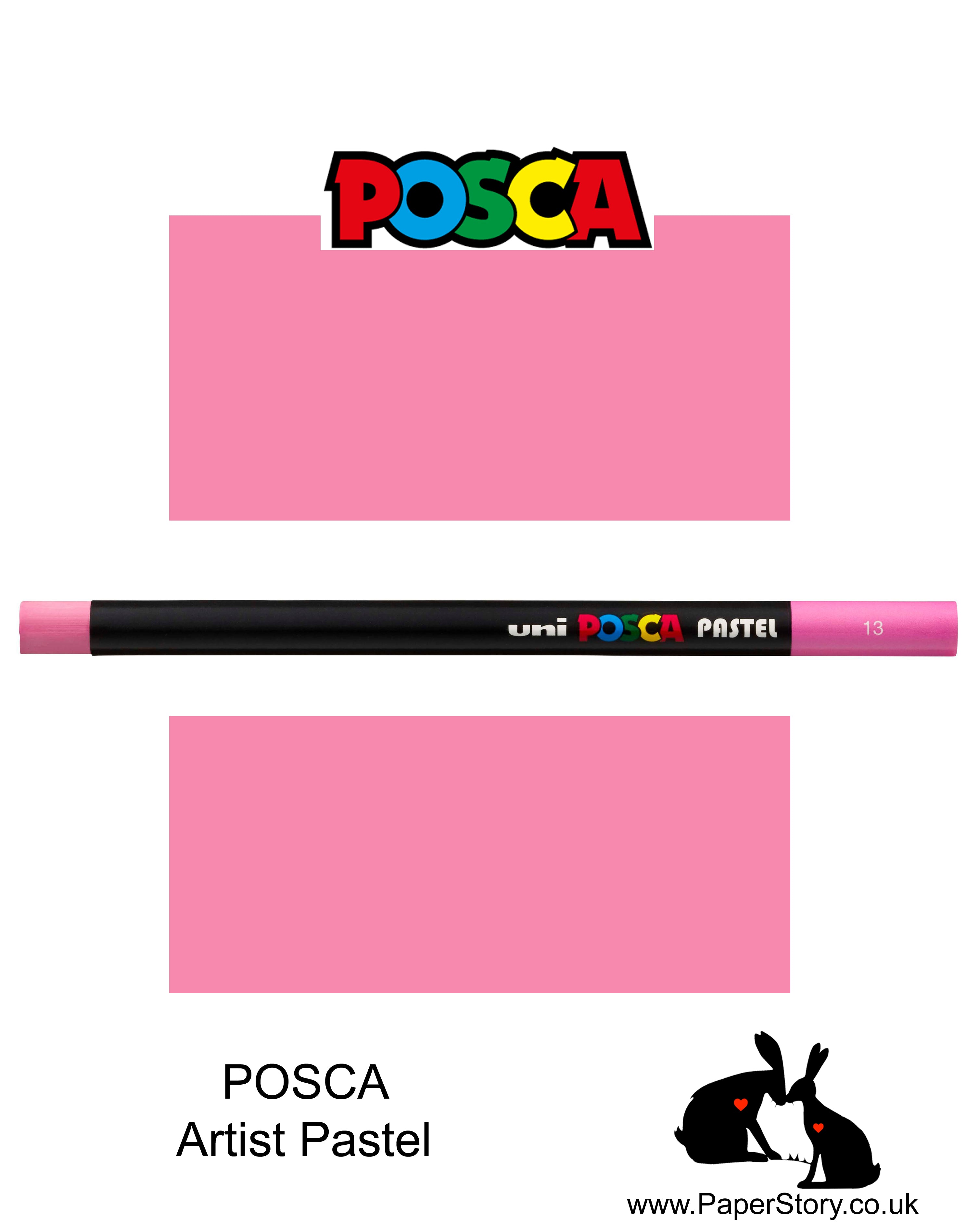 New Uni POSCA colour Pastels Pink colour, Colours can be blended and overlaid, you can stipple, colour block, cross-hatch, scratch and outline. You can heat the sticks to create textured effects.