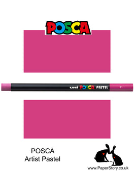 New Uni POSCA Pastels, Fuchsia pink, these  new style wax and oil mixed pastel colours can be blended and overlaid, you can stipple, colour block, cross-hatch, scratch and outline. You can heat the sticks to create textured effects.