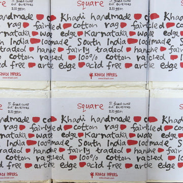 Khadi Handmade Cotton Paper Square Card & Envelope Pack 8x8 cm x 5