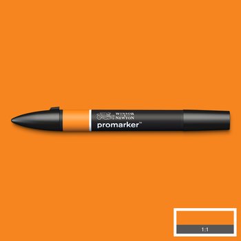 Pumpkin Orange Winsor & Newton Promarker alcohol pen, perfect for fine artists and illustrators. New design pens with a double end, each pen has a fine bullet point and a broad chisel nib, which allows you to easily switch between shading larger areas and precision detailing. Superb alcohol-based streak-free coverage so you can achieve flawless, print-like results. 