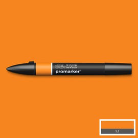 Pumpkin Orange Winsor & Newton Promarker alcohol pen, perfect for fine artists and illustrators. New design pens with a double end, each pen has a fine bullet point and a broad chisel nib, which allows you to easily switch between shading larger areas and precision detailing. Superb alcohol-based streak-free coverage so you can achieve flawless, print-like results. 