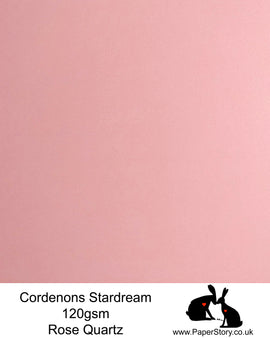 A4 Stardream 120gsm paper for Papercutting, craft, flower making  and wedding stationery. Rose Quartz, is a subtle soft rose pink. Perfect for paper flower making and wedding invitations. Stardream is a luxury Italian paper from Italy, it is a double sided quality Pearlescent paper with a matching colour core. FSC Certified, acid free, archival and PH Neutral