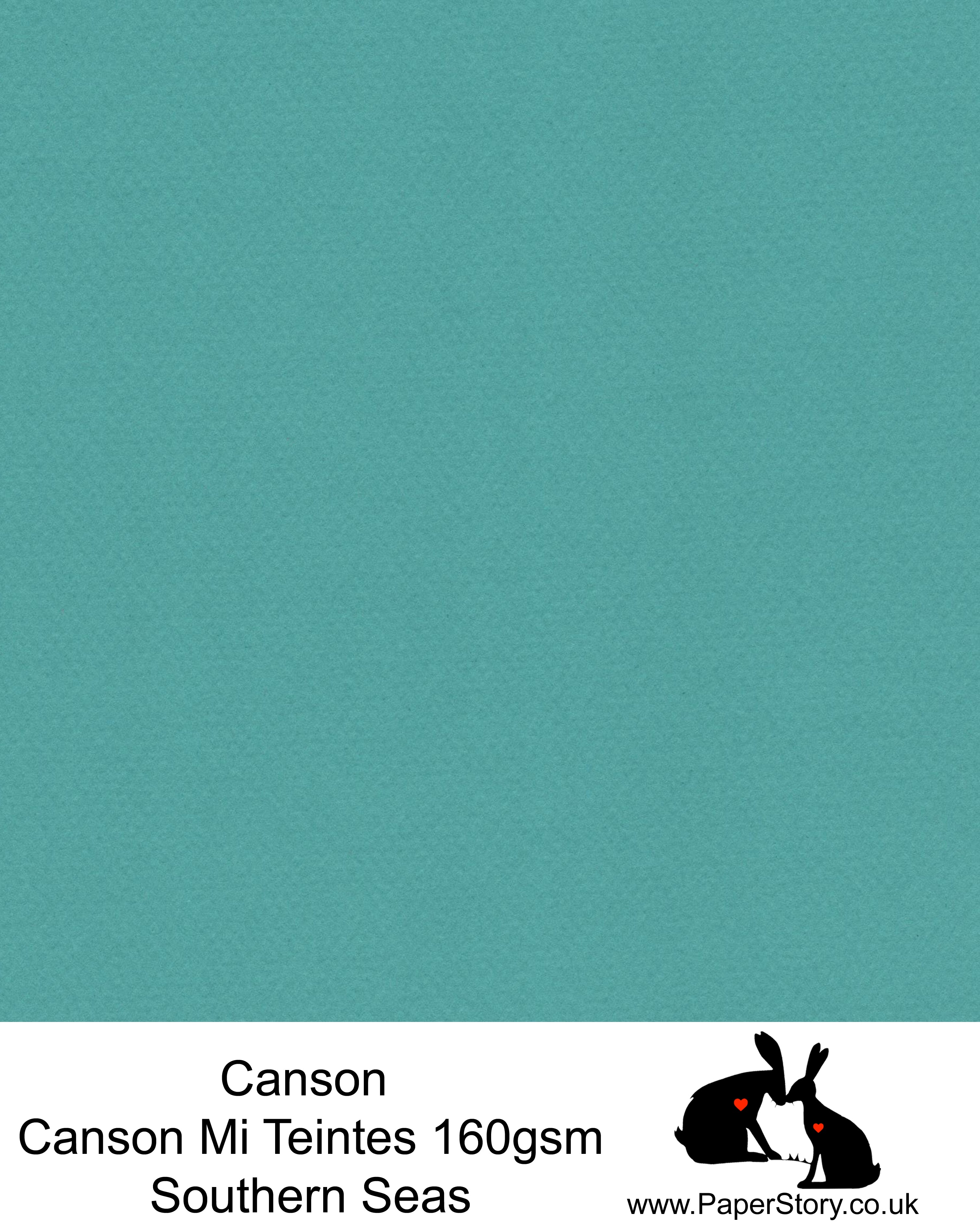 Canson Mi Teintes acid free, Southern seas turquoise, hammered texture honeycomb surface paper 160 gsm. This is a popular and classic paper for all artists especially well respected for Pastel  and Papercutting made famous by Paper Panda. This paper has a honeycombed finish one side and fine grain the other. An authentic art paper, acid free with a  very high 50% cotton content. Canson Mi-Teintes complies with the ISO 9706 standard on permanence, a guarantee of excellent conservation  