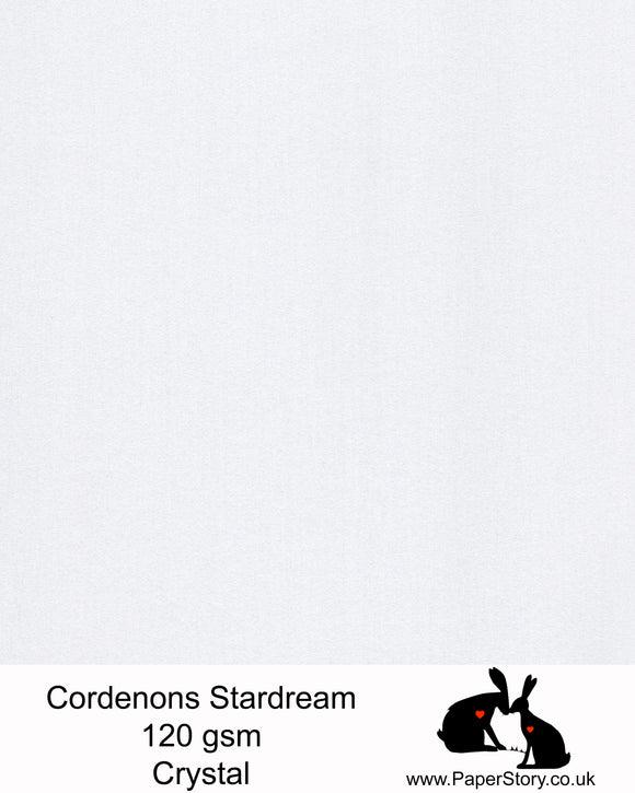 A4 Stardream 120gsm paper for Papercutting, craft, flower making  and wedding stationery. Crystal white, is a bright white with a hint of sparkle stardust. Stardream is a luxury Italian paper from Italy, it is a double sided quality Pearlescent paper with a matching colour core. FSC Certified, acid free, archival and PH Neutral