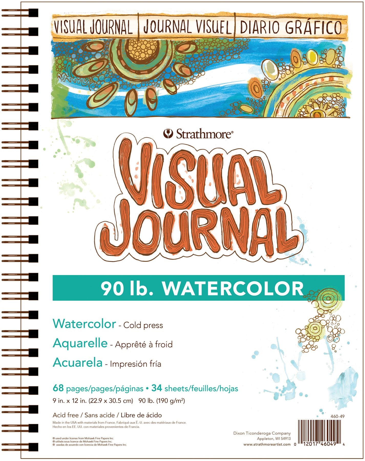 STRATHMORE VISUAL JOURNAL WATERCOLOUR COLD PRESSED / NOT PAPER PAD 9X12 Inches 34 SHEETS