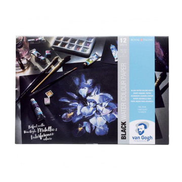 Van Gogh Watercolour : Black Paper 360gsm (140lbs) : Cold Press : A4  : 12 Sheets Black