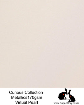 Curious Collection Curious Metallics. Virtual pearl has a subtle pink shade. This unique metallic paper is unlike any other metallic shimmer surface, the natural underlying wove surface of Curious Metallics enhances the stunning metallic