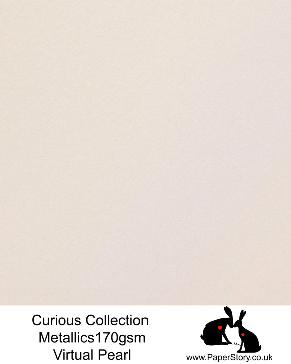 Curious Collection Curious Metallics. Virtual pearl has a subtle pink shade. This unique metallic paper is unlike any other metallic shimmer surface, the natural underlying wove surface of Curious Metallics enhances the stunning metallic