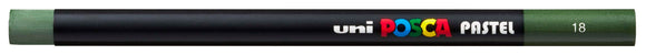 New Uni POSCA Pastels, Olive Green, these  new style wax and oil mixed pastel colours can be blended and overlaid, you can stipple, colour block, cross-hatch, scratch and outline. You can heat the sticks to create textured effects.