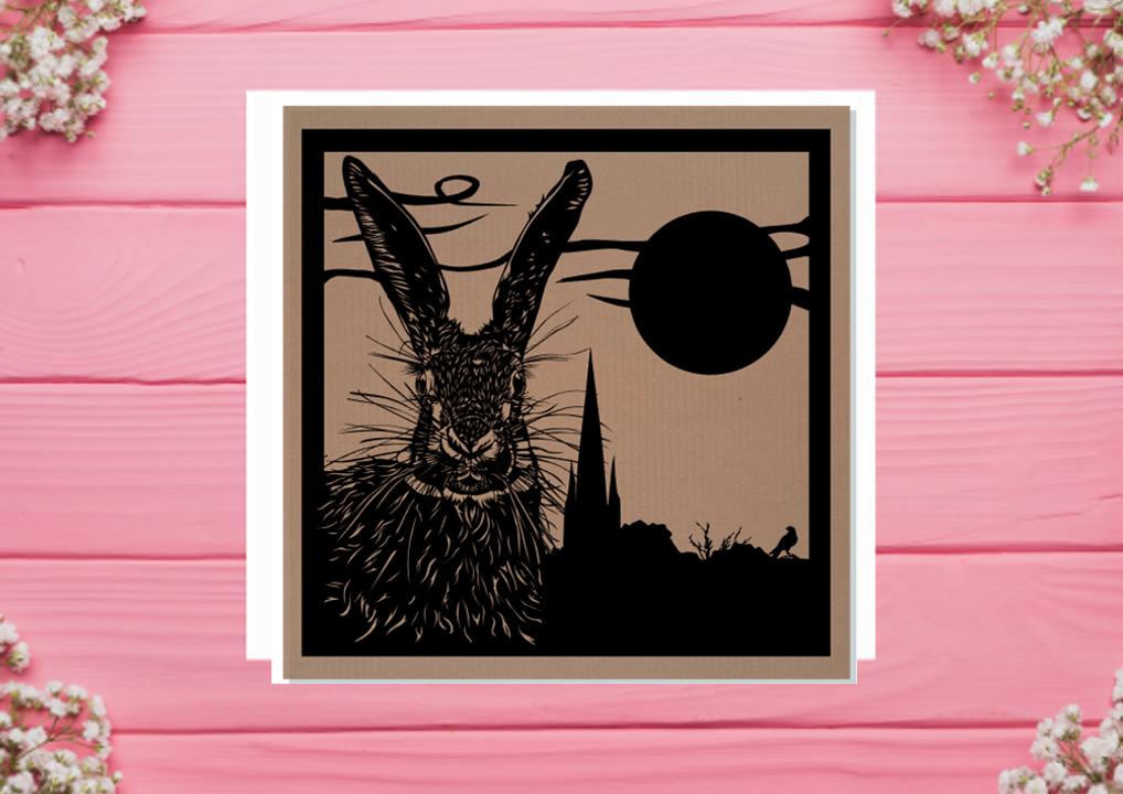 Greetings Card  by PaperStory  Hare "Guardian of the City" : Printed on brown craft card
