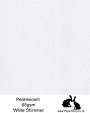 A4 Metallic pearlescent paper which offers a beautiful shimmering finish and great value. Can be used for flower making, origami and papercutting. When printing, allow time for drying and print on draft setting. Bright White, with a shimmer of the palest Silver. Single Sided Pearlescent paper. Acid free, FSC approved paper