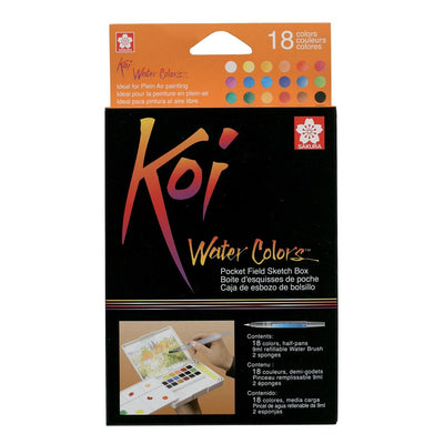 SAKURA Koi Watercolour paints field boxed set of 18 half pans & brush