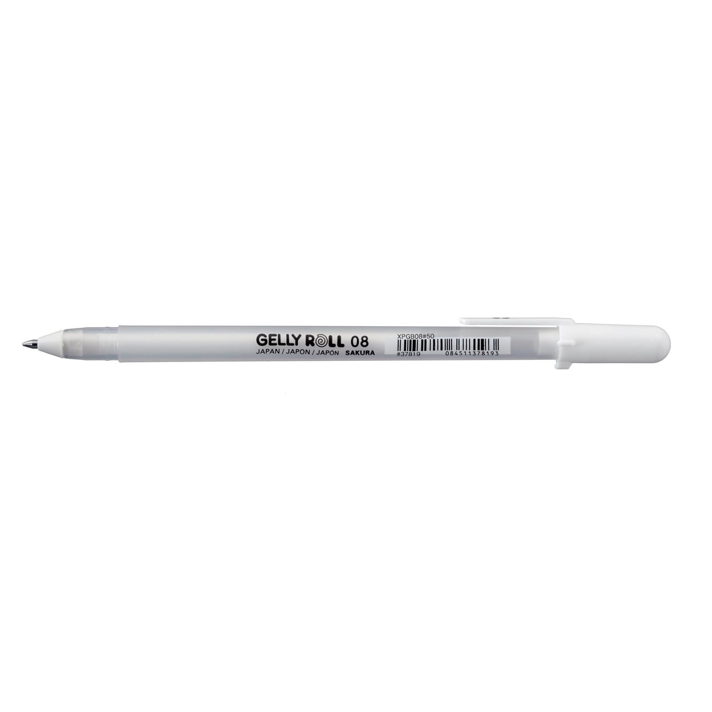 Sakura : Bright White Gelly Roll pen : 08 Medium : 0.8mm ball / 0.4mm line